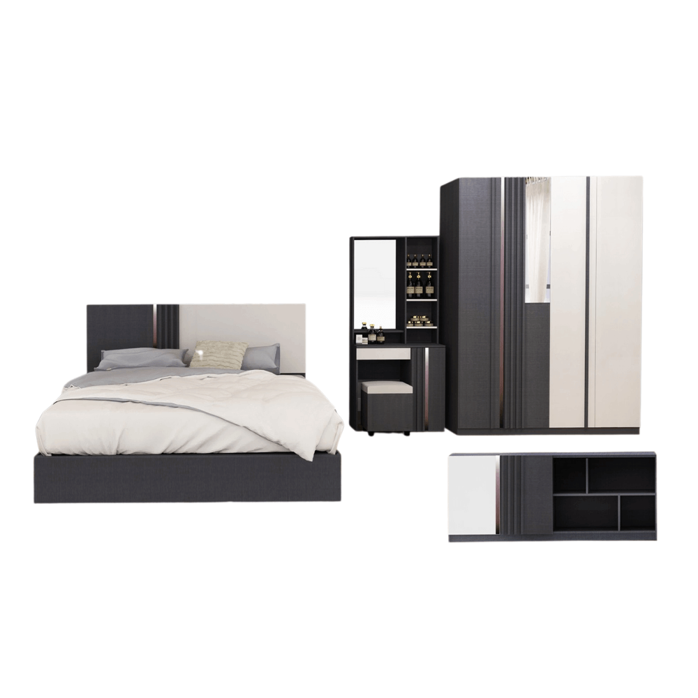 ชุดห้องนอน + ที่นอน PVC 6 ฟุต WISDOM DESIGN FURNITURE รุ่น MARTIN สีเทา_0
